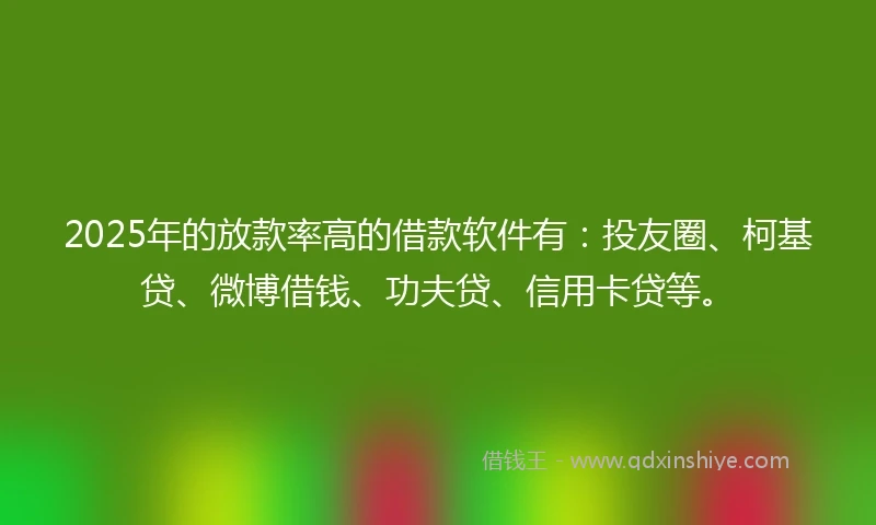 2025年的放款率高的借款软件有：投友圈、柯基贷、微博借钱、功夫贷、信用卡贷等。