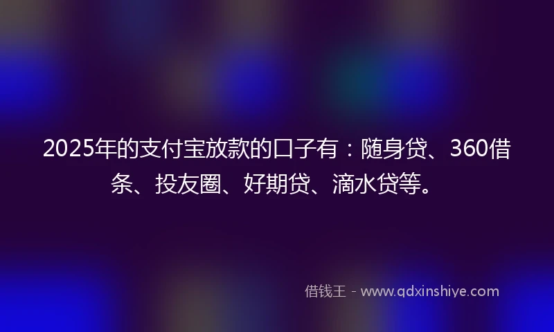 2025年的支付宝放款的口子有：随身贷、360借条、投友圈、好期贷、滴水贷等。