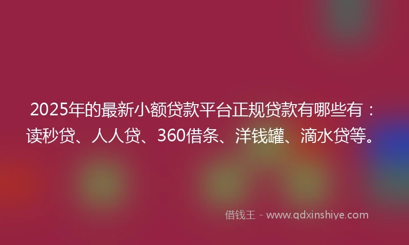 2025年的最新小额贷款平台正规贷款有哪些有：读秒贷、人人贷、360借条、洋钱罐、滴水贷等。