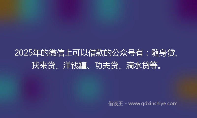 2025年的微信上可以借款的公众号有：随身贷、我来贷、洋钱罐、功夫贷、滴水贷等。