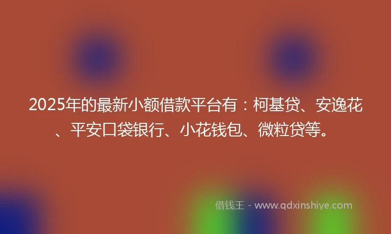 2025年的最新小额借款平台有：柯基贷、安逸花、平安口袋银行、小花钱包、微粒贷等。
