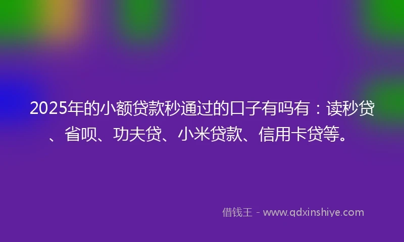 2025年的小额贷款秒通过的口子有吗有：读秒贷、省呗、功夫贷、小米贷款、信用卡贷等。
