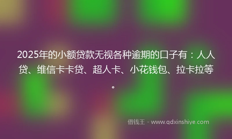 2025年的小额贷款无视各种逾期的口子有：人人贷、维信卡卡贷、超人卡、小花钱包、拉卡拉等。