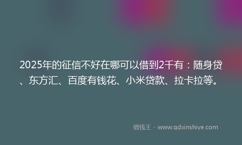 2025年的征信不好在哪可以借到2千有：随身贷、东方汇、百度有钱花、小米贷款、拉卡拉等。
