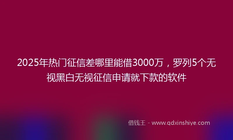 2025年热门征信差哪里能借3000万，罗列5个无视黑白无视征信申请就下款的软件
