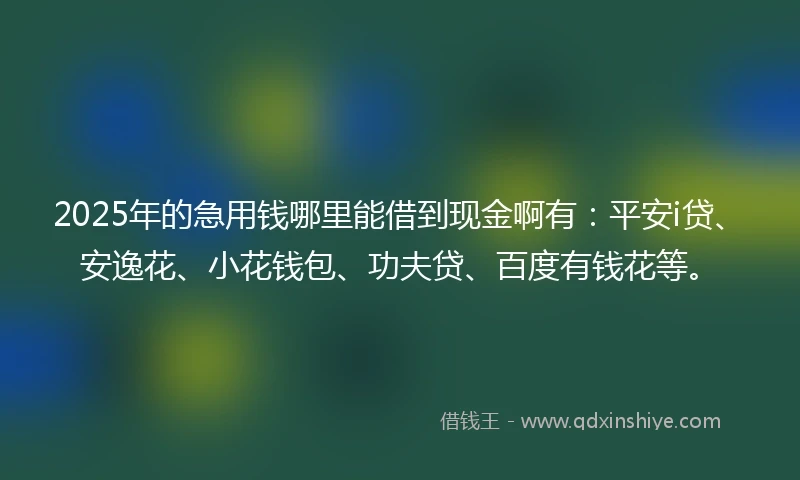 2025年的急用钱哪里能借到现金啊有：平安i贷、安逸花、小花钱包、功夫贷、百度有钱花等。