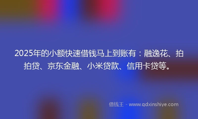 2025年的小额快速借钱马上到账有：融逸花、拍拍贷、京东金融、小米贷款、信用卡贷等。