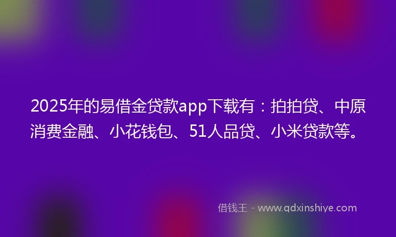 2025年的易借金贷款app下载有：拍拍贷、中原消费金融、小花钱包、51人品贷、小米贷款等。