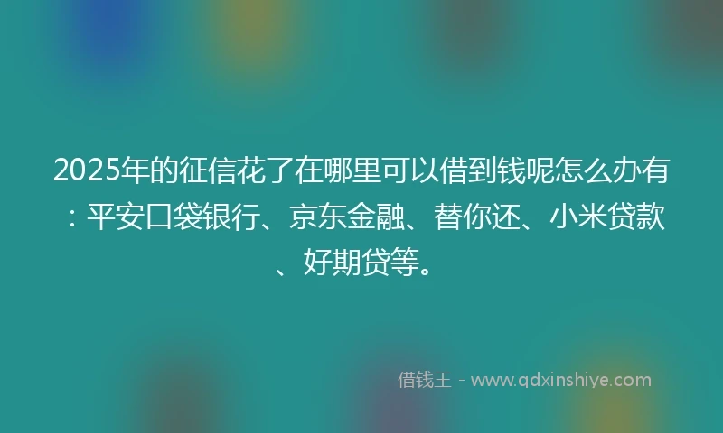 2025年的征信花了在哪里可以借到钱呢怎么办有：平安口袋银行、京东金融、替你还、小米贷款、好期贷等。