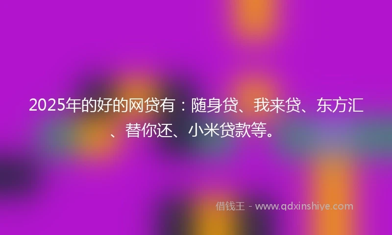 2025年的好的网贷有：随身贷、我来贷、东方汇、替你还、小米贷款等。