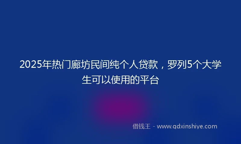 2025年热门廊坊民间纯个人贷款，罗列5个大学生可以使用的平台