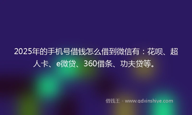 2025年的手机号借钱怎么借到微信有：花呗、超人卡、e微贷、360借条、功夫贷等。