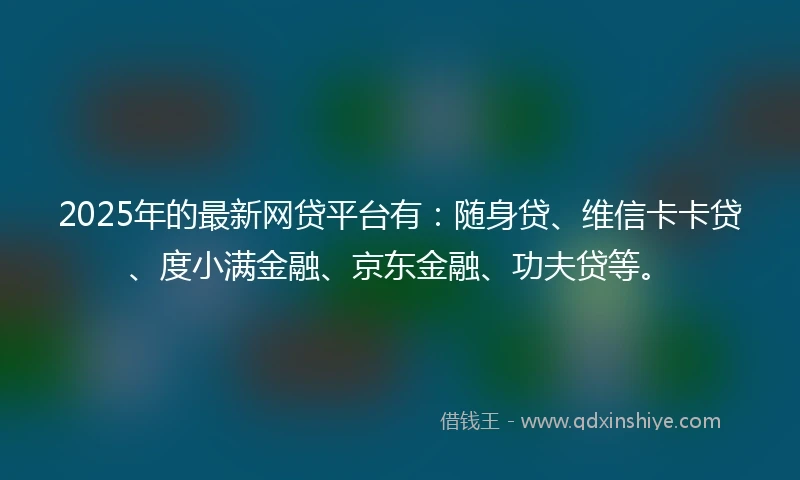 2025年的最新网贷平台有：随身贷、维信卡卡贷、度小满金融、京东金融、功夫贷等。