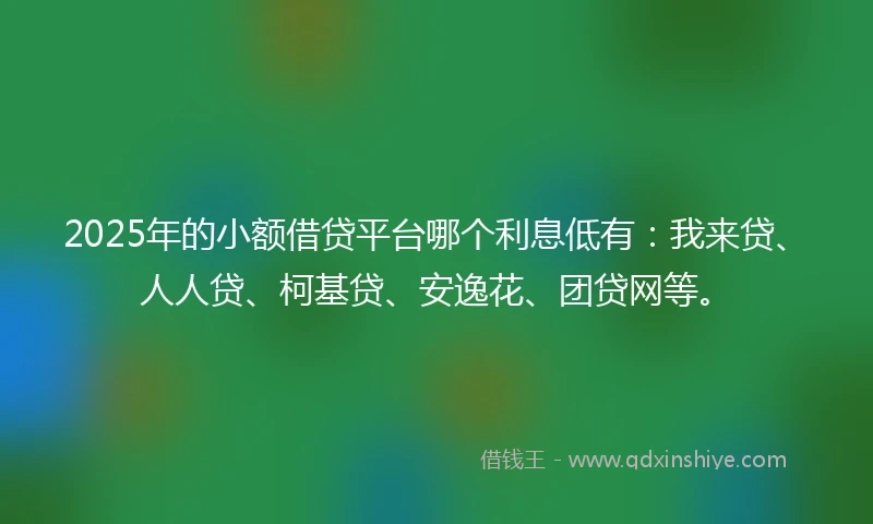 2025年的小额借贷平台哪个利息低有：我来贷、人人贷、柯基贷、安逸花、团贷网等。