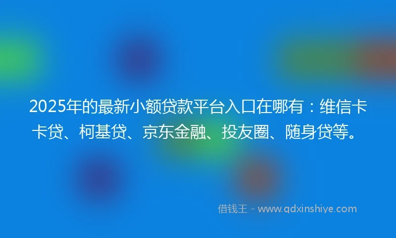 2025年的最新小额贷款平台入口在哪有：维信卡卡贷、柯基贷、京东金融、投友圈、随身贷等。