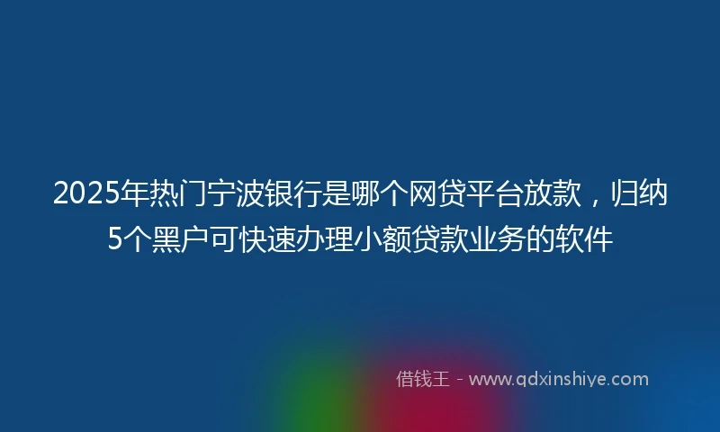 2025年热门宁波银行是哪个网贷平台放款，归纳5个黑户可快速办理小额贷款业务的软件