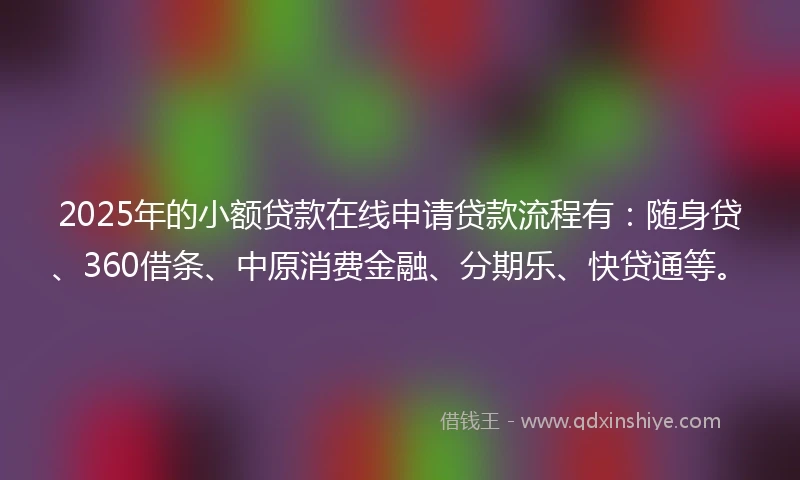 2025年的小额贷款在线申请贷款流程有：随身贷、360借条、中原消费金融、分期乐、快贷通等。