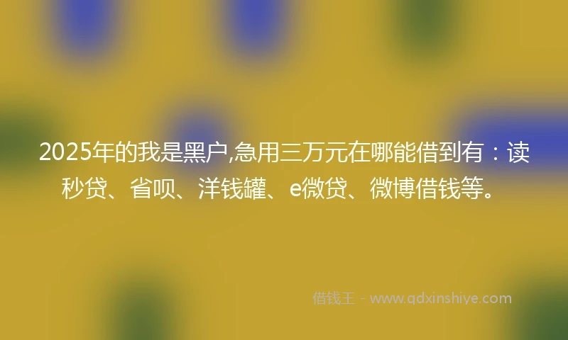 2025年的我是黑户,急用三万元在哪能借到有：读秒贷、省呗、洋钱罐、e微贷、微博借钱等。