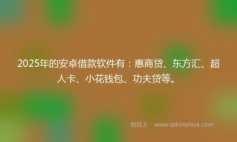 2025年的安卓借款软件有:惠商贷、东方汇、超人卡、小花钱包、功夫贷等。