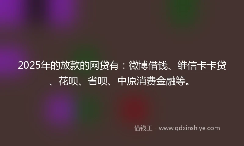 2025年的放款的网贷有：微博借钱、维信卡卡贷、花呗、省呗、中原消费金融等。