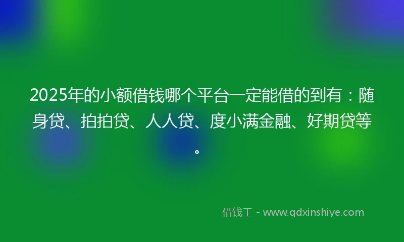 2025年的小额借钱哪个平台一定能借的到有：随身贷、拍拍贷、人人贷、度小满金融、好期贷等。