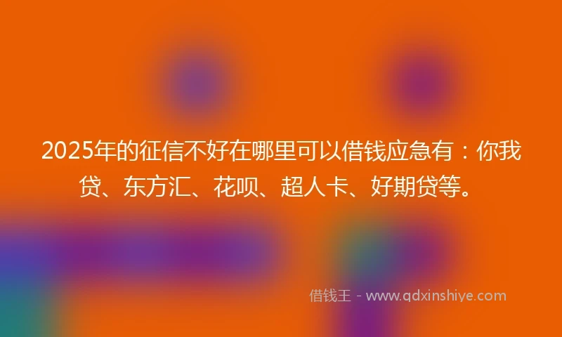2025年的征信不好在哪里可以借钱应急有：你我贷、东方汇、花呗、超人卡、好期贷等。