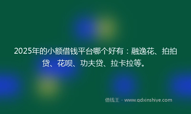 2025年的小额借钱平台哪个好有：融逸花、拍拍贷、花呗、功夫贷、拉卡拉等。