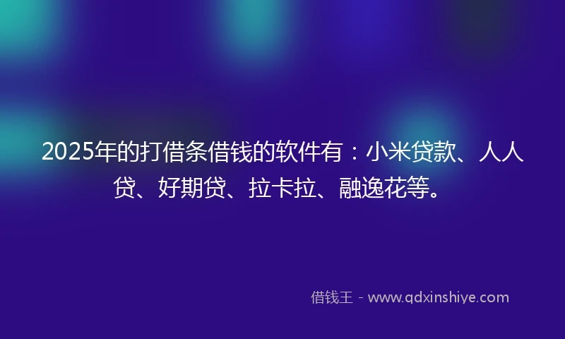 2025年的打借条借钱的软件有：小米贷款、人人贷、好期贷、拉卡拉、融逸花等。