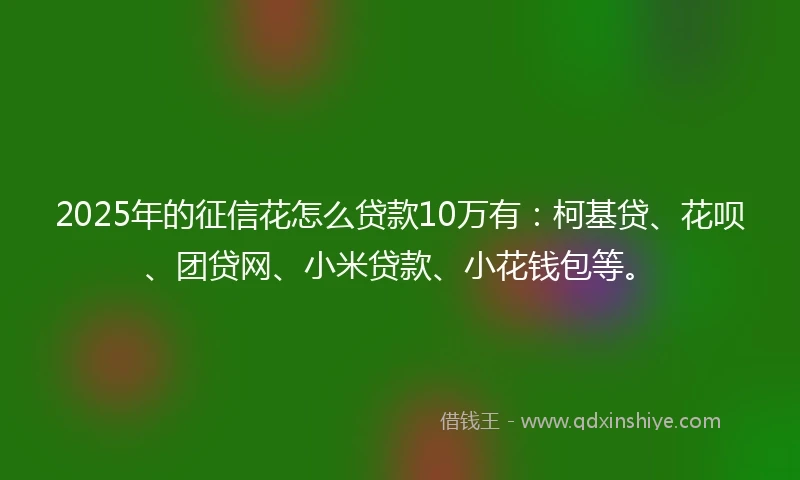 2025年的征信花怎么贷款10万有：柯基贷、花呗、团贷网、小米贷款、小花钱包等。