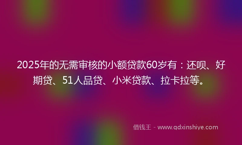 2025年的无需审核的小额贷款60岁有：还呗、好期贷、51人品贷、小米贷款、拉卡拉等。