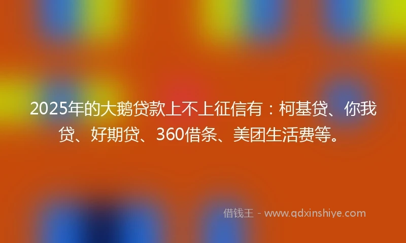 2025年的大鹅贷款上不上征信有：柯基贷、你我贷、好期贷、360借条、美团生活费等。