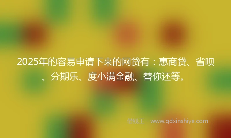 2025年的容易申请下来的网贷有：惠商贷、省呗、分期乐、度小满金融、替你还等。