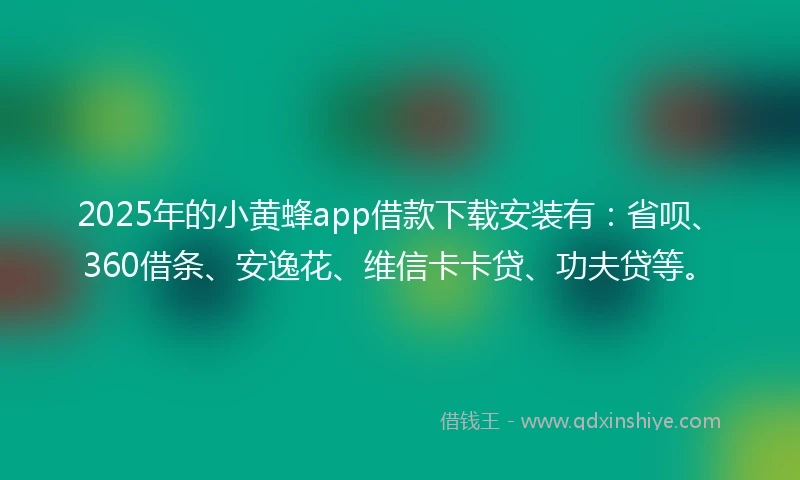 2025年的小黄蜂app借款下载安装有：省呗、360借条、安逸花、维信卡卡贷、功夫贷等。