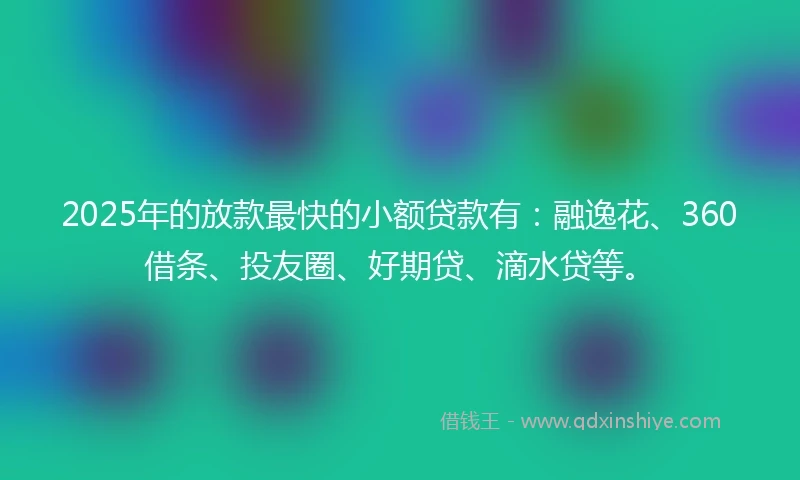 2025年的放款最快的小额贷款有：融逸花、360借条、投友圈、好期贷、滴水贷等。