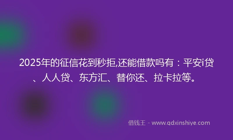 2025年的征信花到秒拒,还能借款吗有：平安i贷、人人贷、东方汇、替你还、拉卡拉等。