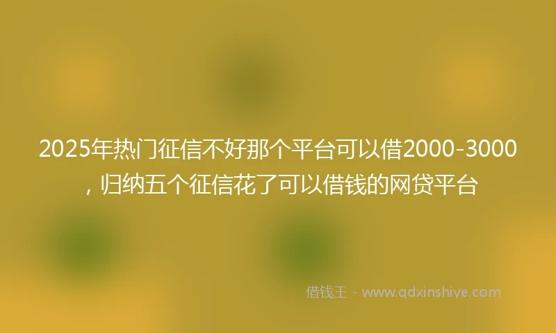 2025年热门征信不好那个平台可以借2000-3000，归纳五个征信花了可以借钱的网贷平台