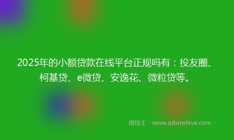 2025年的小额贷款在线平台正规吗有：投友圈、柯基贷、e微贷、安逸花、微粒贷等。