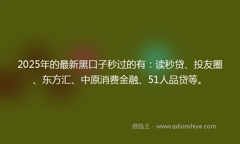 2025年的最新黑口子秒过的有：读秒贷、投友圈、东方汇、中原消费金融、51人品贷等。