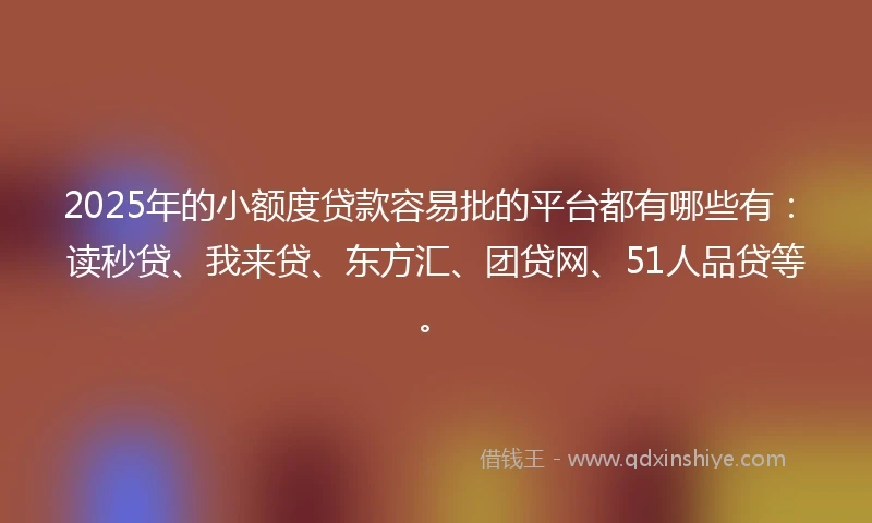 2025年的小额度贷款容易批的平台都有哪些有：读秒贷、我来贷、东方汇、团贷网、51人品贷等。