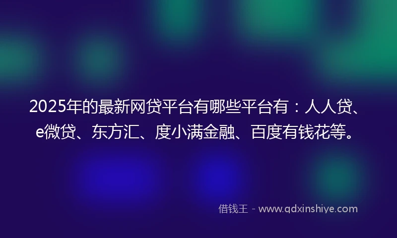 2025年的最新网贷平台有哪些平台有：人人贷、e微贷、东方汇、度小满金融、百度有钱花等。