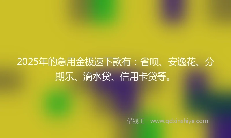 2025年的急用金极速下款有：省呗、安逸花、分期乐、滴水贷、信用卡贷等。