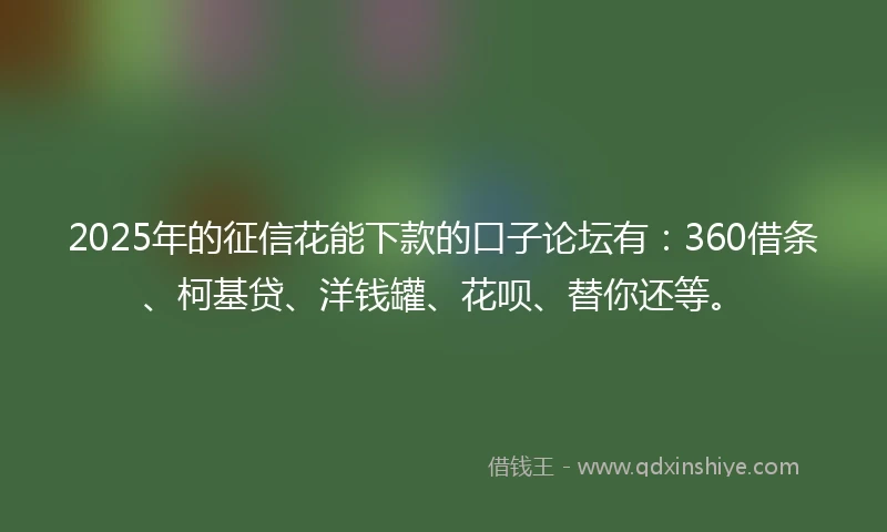 2025年的征信花能下款的口子论坛有：360借条、柯基贷、洋钱罐、花呗、替你还等。