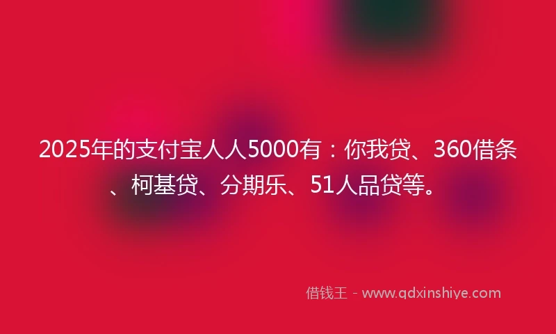 2025年的支付宝人人5000有：你我贷、360借条、柯基贷、分期乐、51人品贷等。