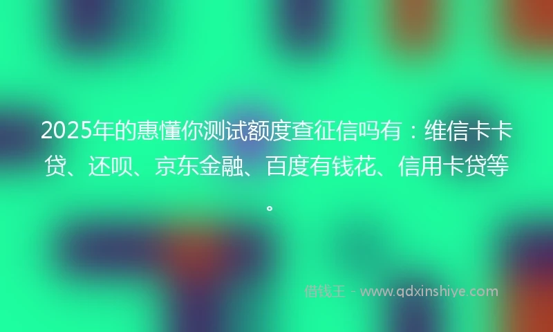 2025年的惠懂你测试额度查征信吗有：维信卡卡贷、还呗、京东金融、百度有钱花、信用卡贷等。