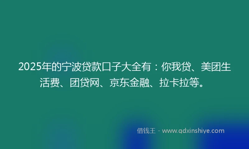 2025年的宁波贷款口子大全有：你我贷、美团生活费、团贷网、京东金融、拉卡拉等。