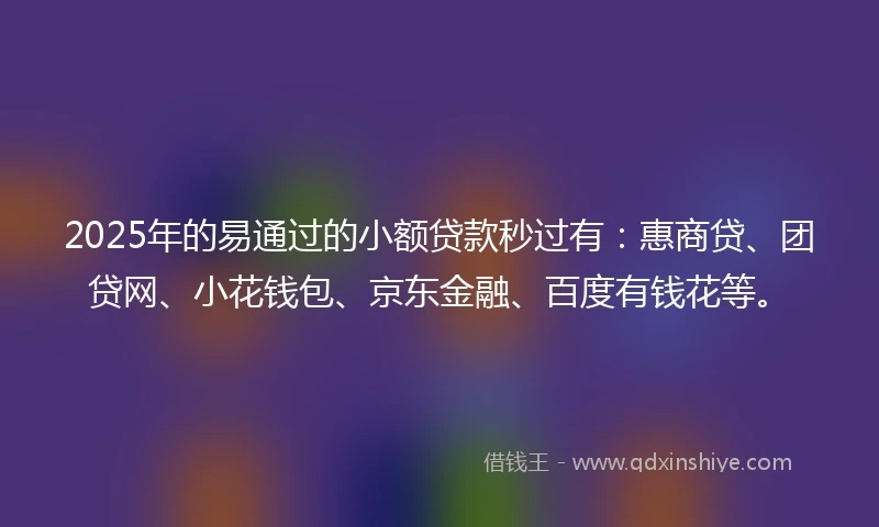 2025年的易通过的小额贷款秒过有：惠商贷、团贷网、小花钱包、京东金融、百度有钱花等。