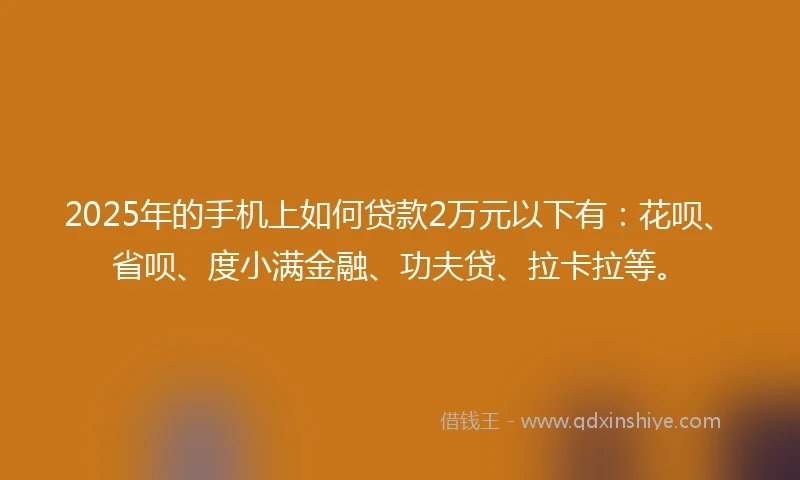 2025年的手机上如何贷款2万元以下有：花呗、省呗、度小满金融、功夫贷、拉卡拉等。