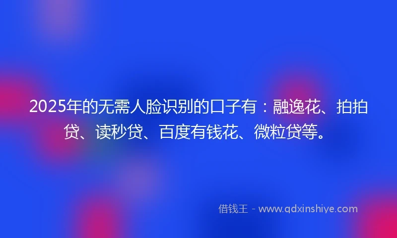 2025年的无需人脸识别的口子有：融逸花、拍拍贷、读秒贷、百度有钱花、微粒贷等。
