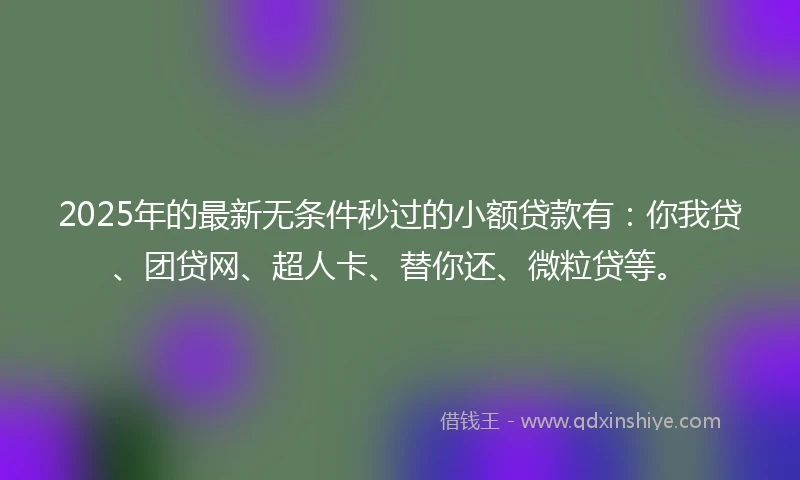 2025年的最新无条件秒过的小额贷款有：你我贷、团贷网、超人卡、替你还、微粒贷等。