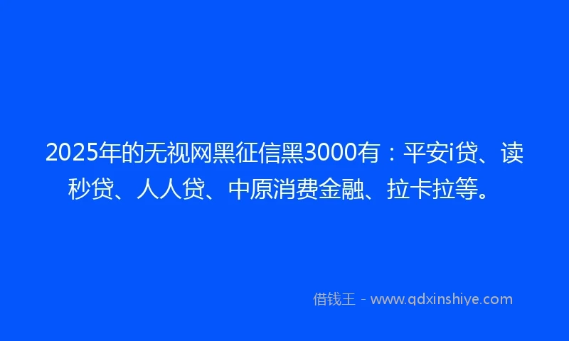 2025年的无视网黑征信黑3000有：平安i贷、读秒贷、人人贷、中原消费金融、拉卡拉等。